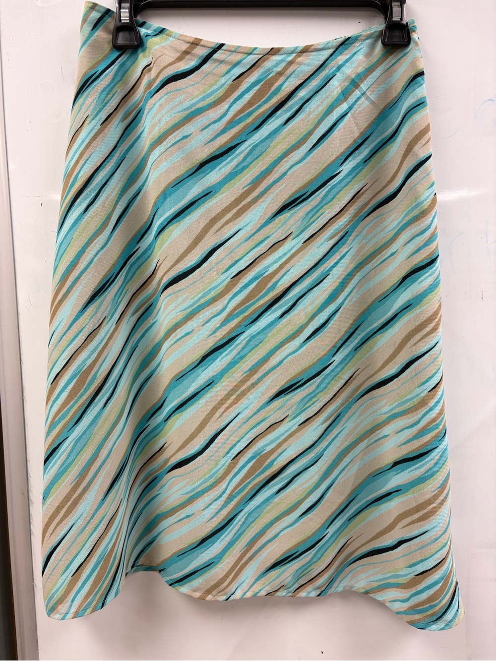 villager Aqua and Beige Wave-Print A-Line Skirt